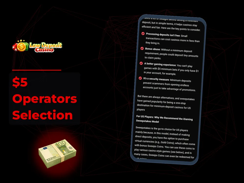 low deposit casino - $5 Operators Selection
